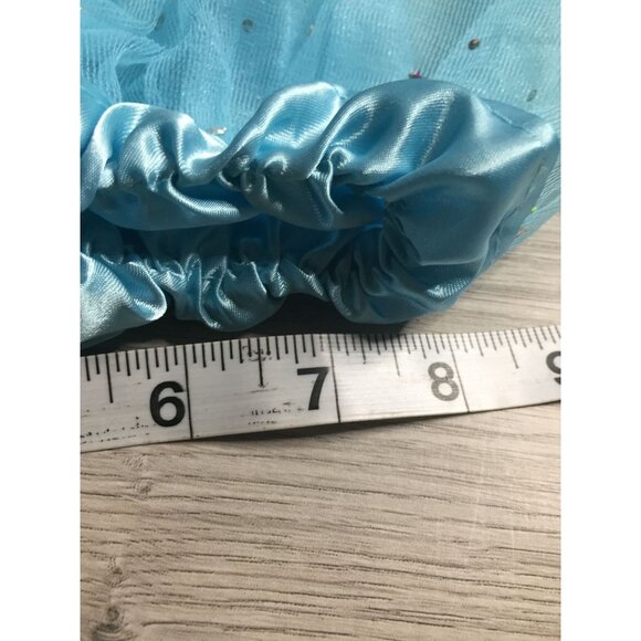 Kids Blue Sequin Glittery Tulle Dress With Ruffle Sleeves - Back Velcro Closure - Picture 9 of 10